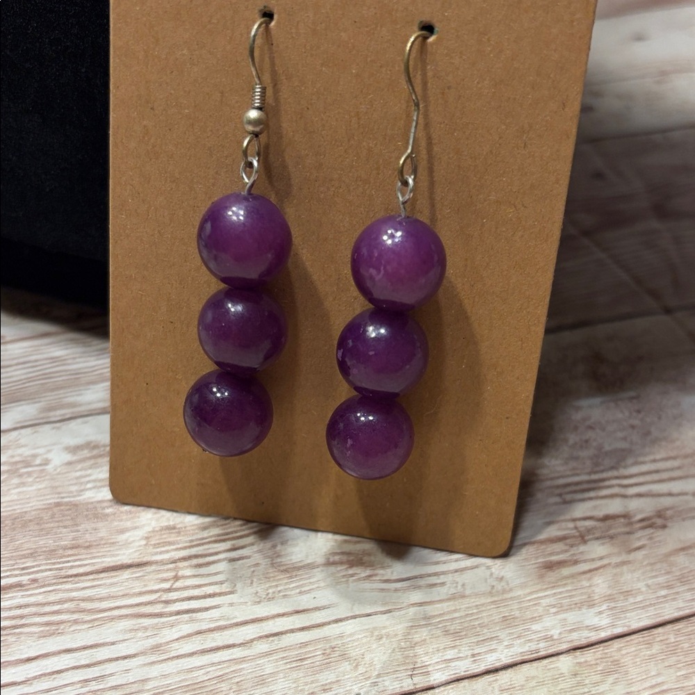 Vintage purple Jasper or amethyst Beaded Earrings